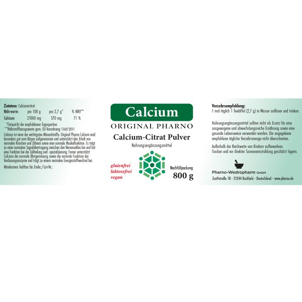 Calcium-Citrat Pulver 800g Etikett